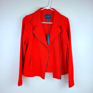 NWT TAHARI Orange Wool Blend Moto Jacket Asymmetrical Zip Size M